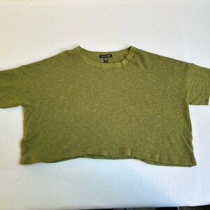 Eileen Fisher Olive Green Ribbed Blouse Crop Boxy Medium
